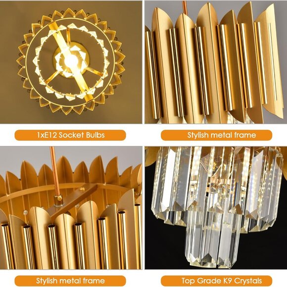 Gold Pendant Light Fixtures Dining Room Chandelier 1Light Gold Crystal Chandelie - Picture 5 of 9